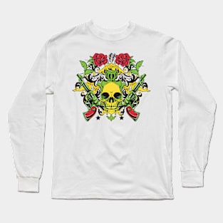 Skull with a gun & rose Long Sleeve T-Shirt